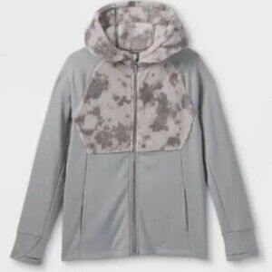 All in Motion Boys XS Gray Zip Hoodie Jacket Sherpa Lined Tie Dye Hooded Warm